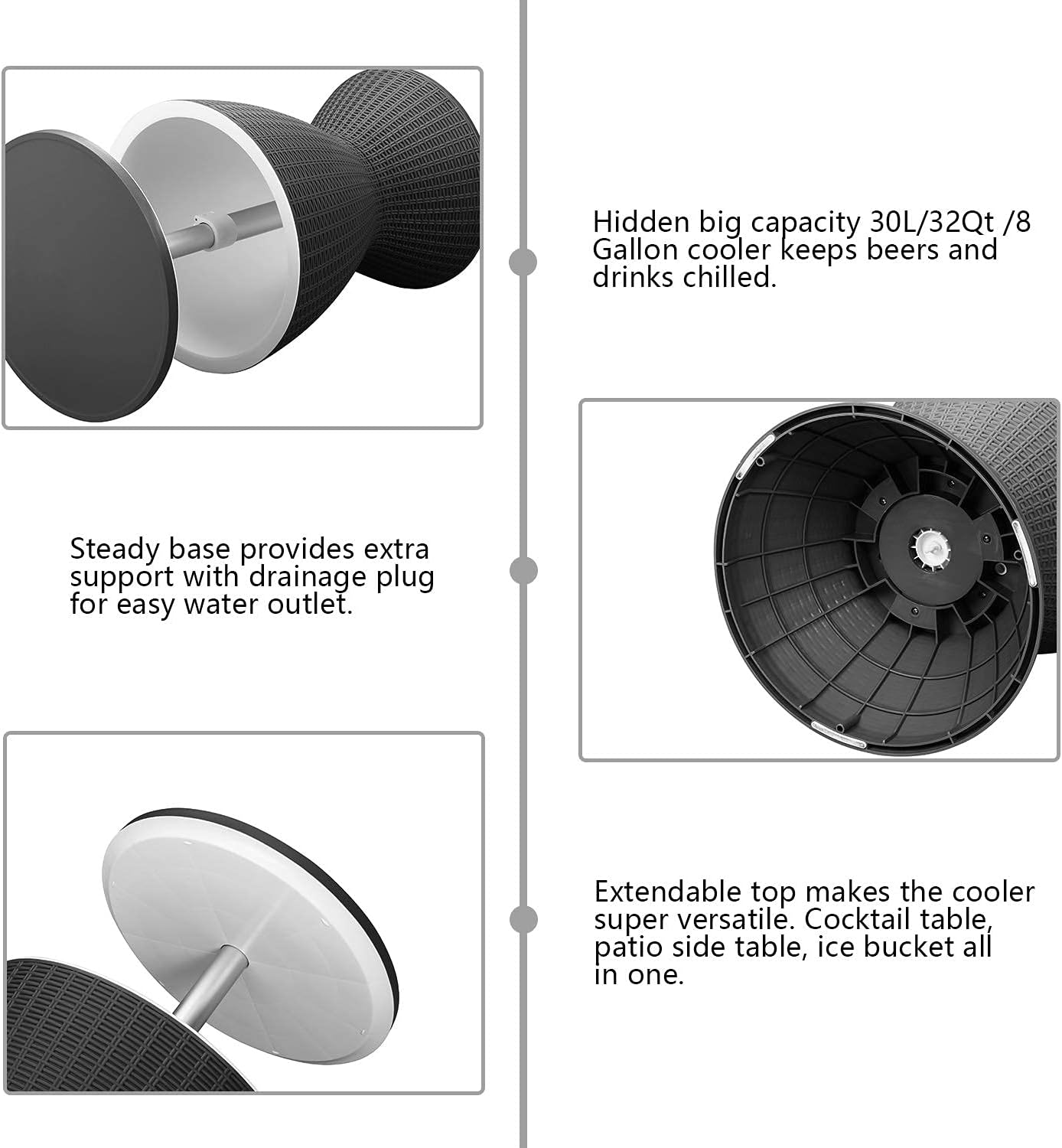 DOIT Height Adjustable Cool Bar Outdoor Patio Table,All-Weather Cool Wicker Bar Table with Ice Bucket for Party, Pool, Deck, Beach (Black, Modern)… : Everything Else