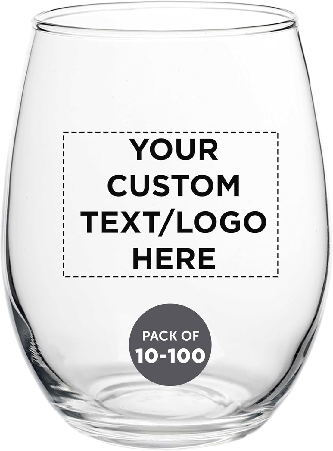 Custom Stemless Wine Glasses in Bulk by ARC Perfection, 15 oz, 10/50/100 pack, Personalized Text, Logo, Red or White Wine Glass - Blue