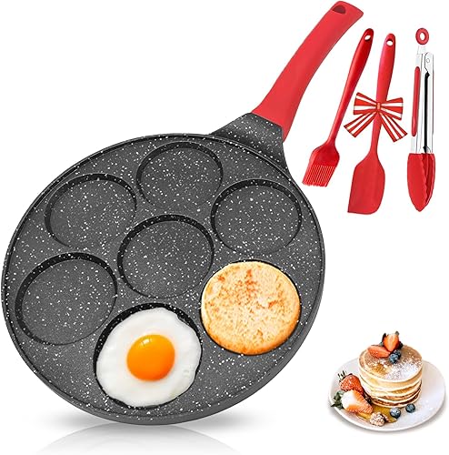 Miniatura 8 de Sartén de dinosaurio para huevos de 7 tazas, sartén para tortitas para niños, antiadherente, cocina, autos, camiones, molde para panqueques, molde