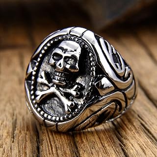 Gothic Biker Ring Men Heavy Metal Stainless Steel Retro Signet Ring Punk Rock Skeletons Mens Gothic Jewelry