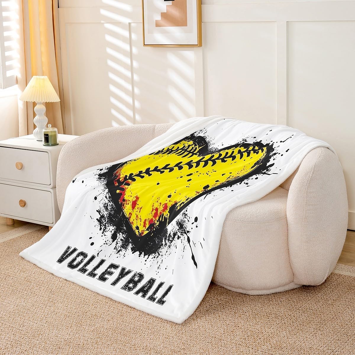 Erosebridal Volleyball Throw Blanket Sports Theme Fleece Blanket for Girls Boys Kids Bed,Volleyball Game Sherpa Blanket Room Decor Volleyball Player Plush Bed Blanket Twin 60"X80"