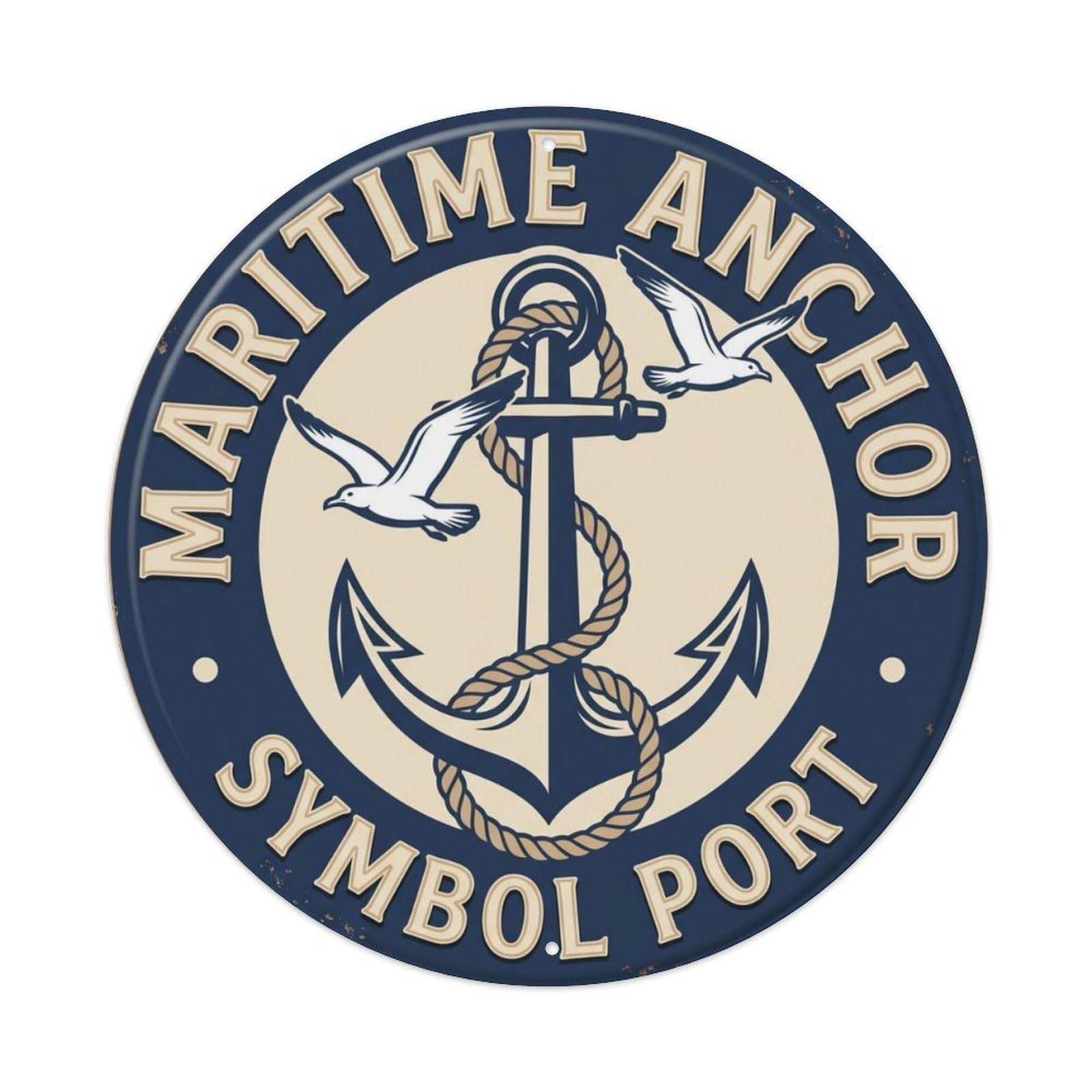 Anchor Maritime Symbol Port Emblem Metal Tin Sign Plaque Wall Decor for Cafe, Club Bar, Office, Home Garden Round Metal Poster 8x8Inch