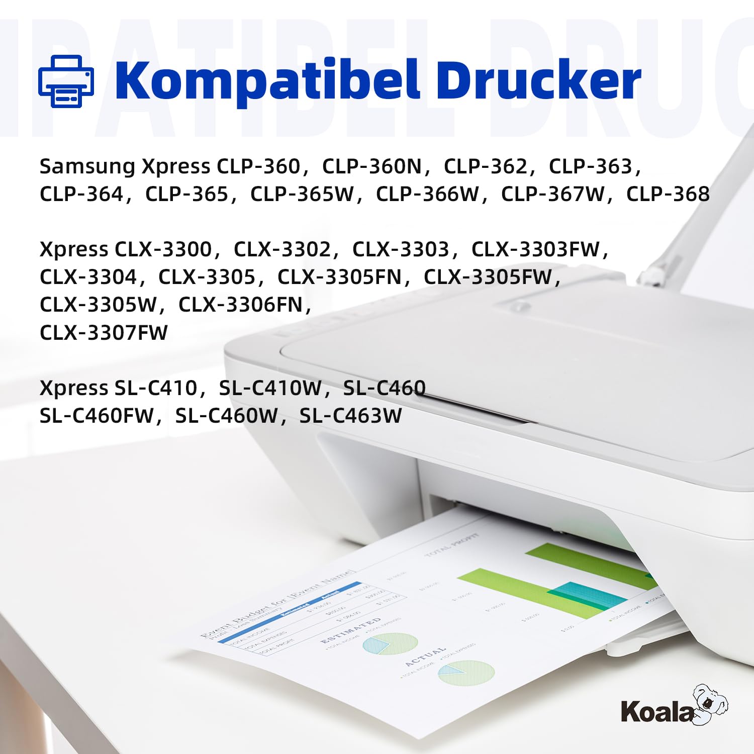 Koala Compatibili Cartucce Toner Sostituzione per Samsung CLT-K406S CLT-P406C für Xpress C460W C460FW C410W CLP-360 CLP-360N CLP-365 CLP-365W CLX-3300 CLX-3305 CLX-3305FN CLX-3305FW CLX-3305W, C/M/Y/K