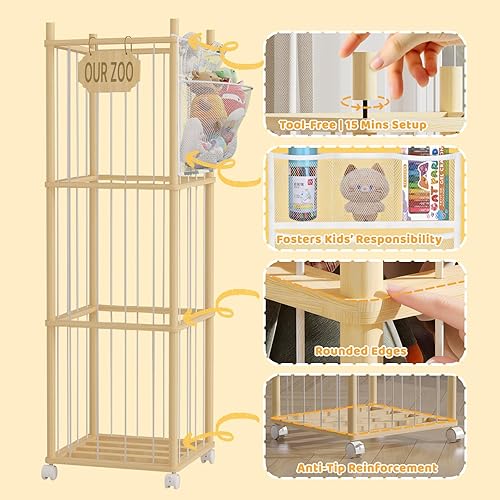 Miniatura 4 de Almacenamiento y organizador de animales de peluche con ruedas, soporte de juguetes de zoológico de gran tamaño de 225 cuartos con hamaca para bebé,