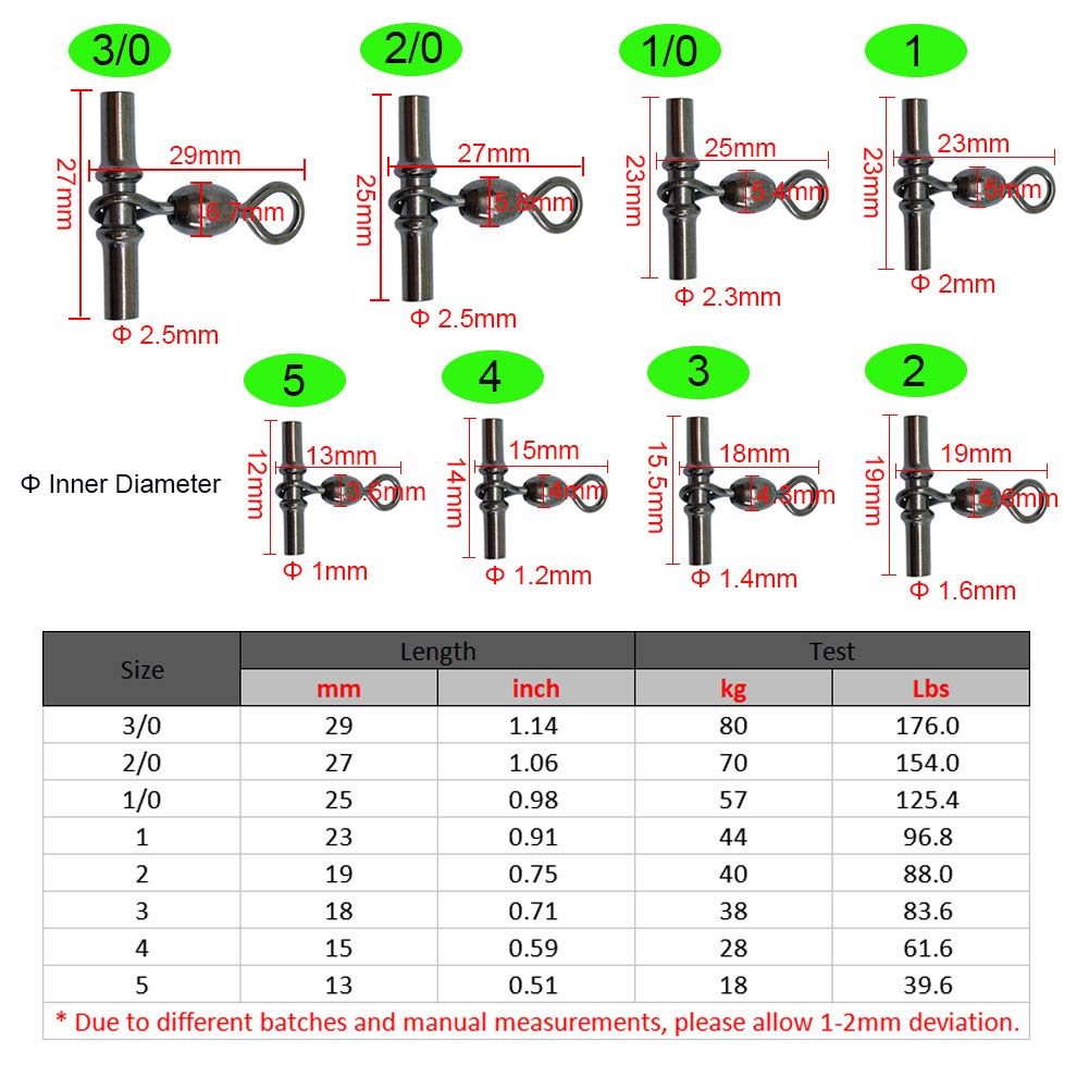 Unclesport 50pcs 3 Way Fishing Swivels Cross line T Shape Crimp Swivels Snap Saltwater Bass Fishing Tackle 1/0#-0.98