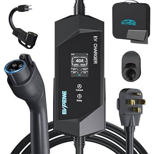 Level 1/2 EV Charger for SAE J1772, 40A 110-240V Portable EV Charger with NEMA 14-50/NEMA 5-15 Plug, 25ft Cable ETL Listed Electric Vehicle Charger for J1772 Electric Cars