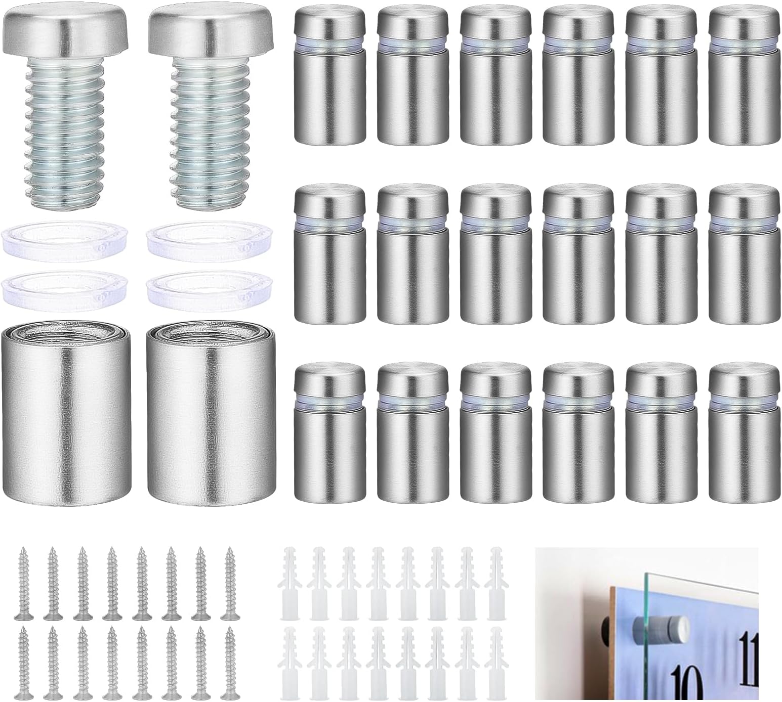 HSEAMALL 20PCS Standoff Fixing Glass Sign Standoffs Screws Stainless Steel Wall Mount Advertisement Fixings Bolts for Billboards,Picture Frames,Glass Posters and Other Signs Display 12x20mm