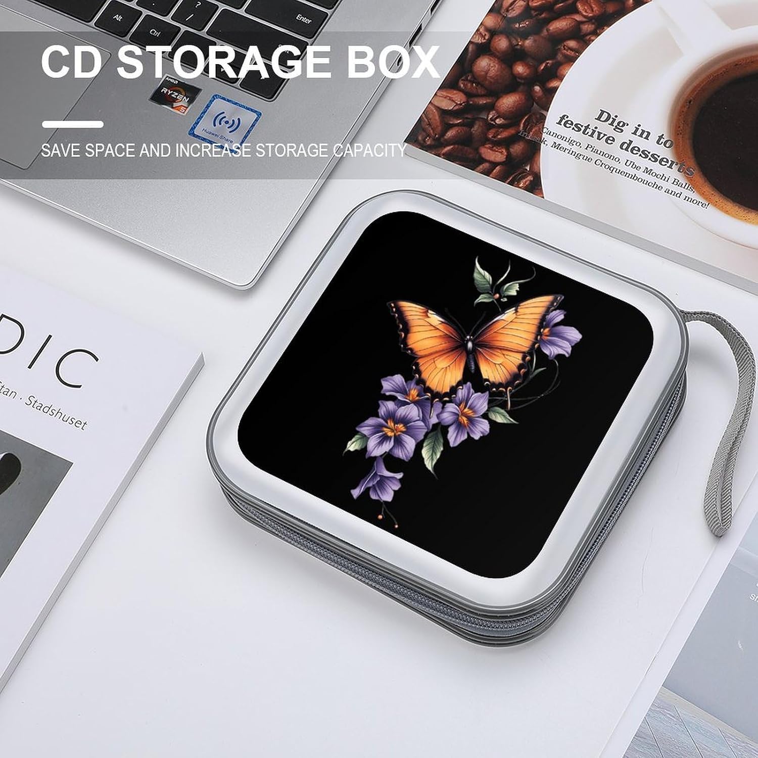 Butterflys Hibiscus Syriacus Flowers CD Case DVD Storage Holder Binder 40 Capacity