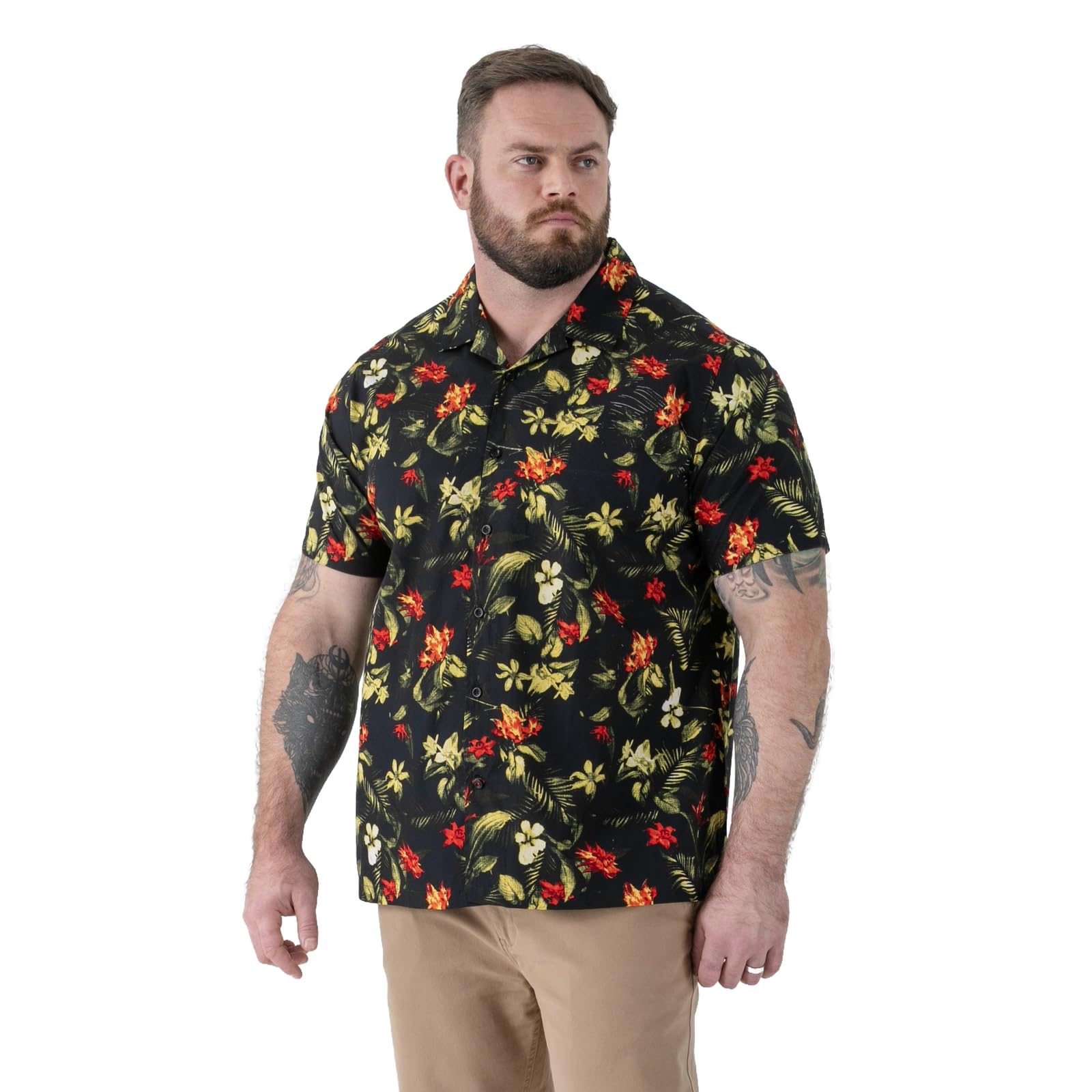 D555 Gordon - Camicia a maniche corte da uomo con stampa hawaiana, colore nero, taglia 2XL-8XL