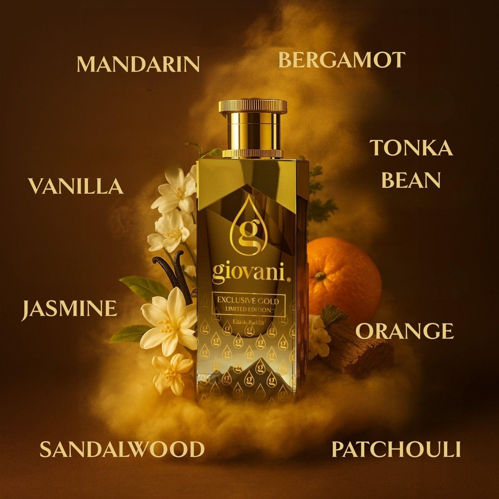 Giovani Exclusive Gold Profumo Donna e Uomo 50 ml – Profumo di Lusso con Vaniglia, Mandarino e Fiori Bianchi | Fragranza Intensa e Persistente | Eau de Parfum Elegante | Idea Regalo Raffinata