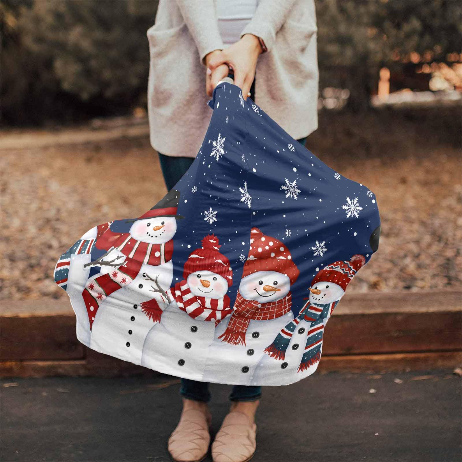 Nursing Cover for Breastfeeding Scarf, Christmas Smiling Snowman Winter Snowflakes Navy Blue Baby Car Covers Super Soft Multi Use for Canopy Shopping Cart Cover Blanket Stroller Cover