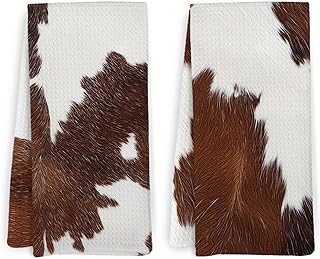 Western Cow Print Kitchen Towels and Dishcloths Set of 2, Cow Print Kitchen Decor, Cow Dish Towels, Cow Gifts for Women Cow Lovers, Cow Print Hand Tea Towels for Bathroom Kitchen, 16x24 Inch