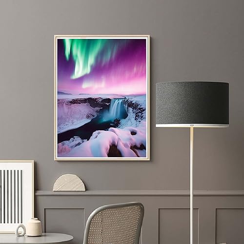 Miniatura 3 de Pintura por números para adultos, paisaje, pintura al óleo de cascada de aurora, kits de pintura acrílica por números para niños adultos