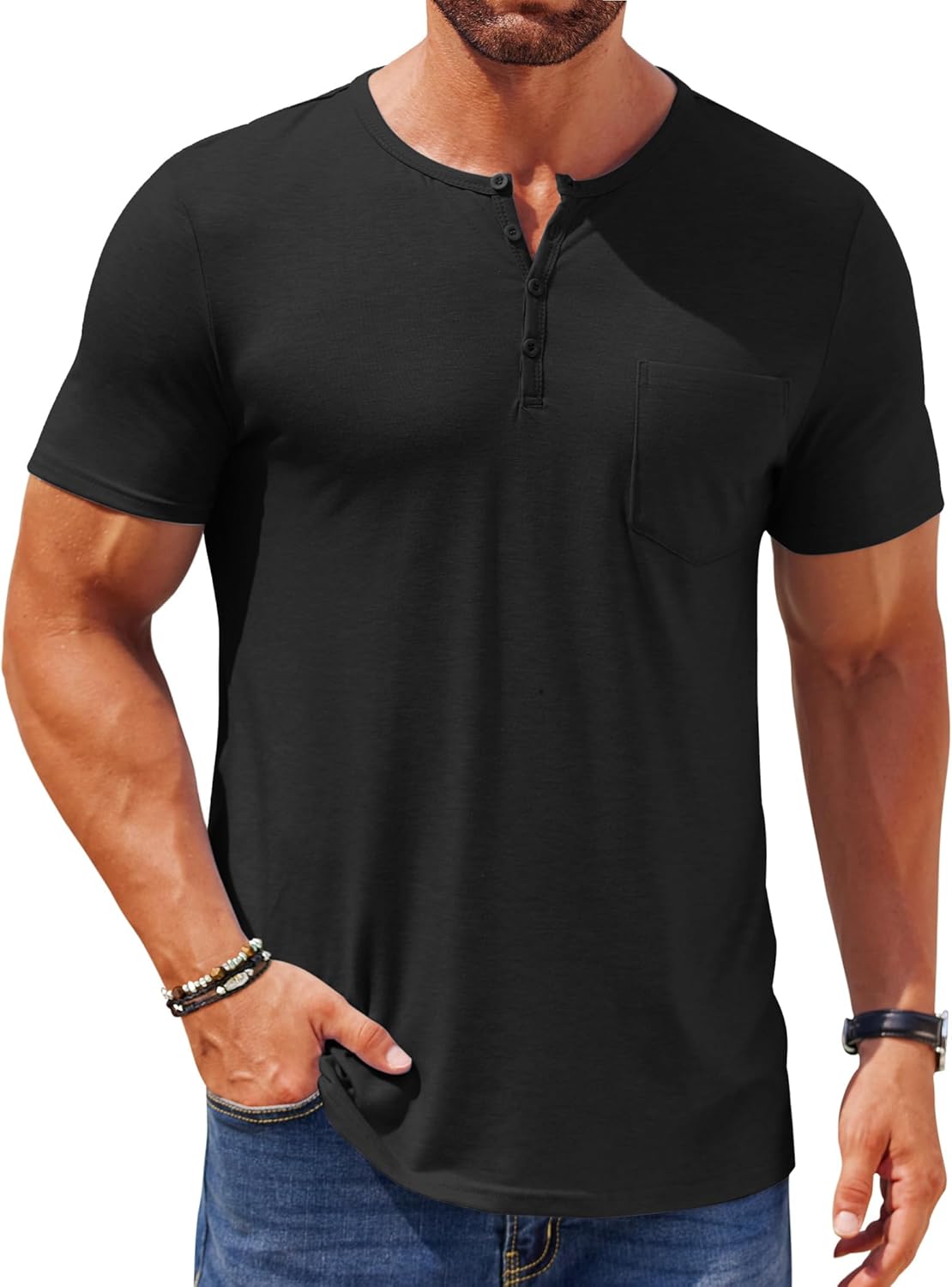 COOFANDY Mens Henley Shirts Short Sleeve Casual T Shirt Plain Slim Fit Henley Stylish Summer Tee Shirts with Pocket