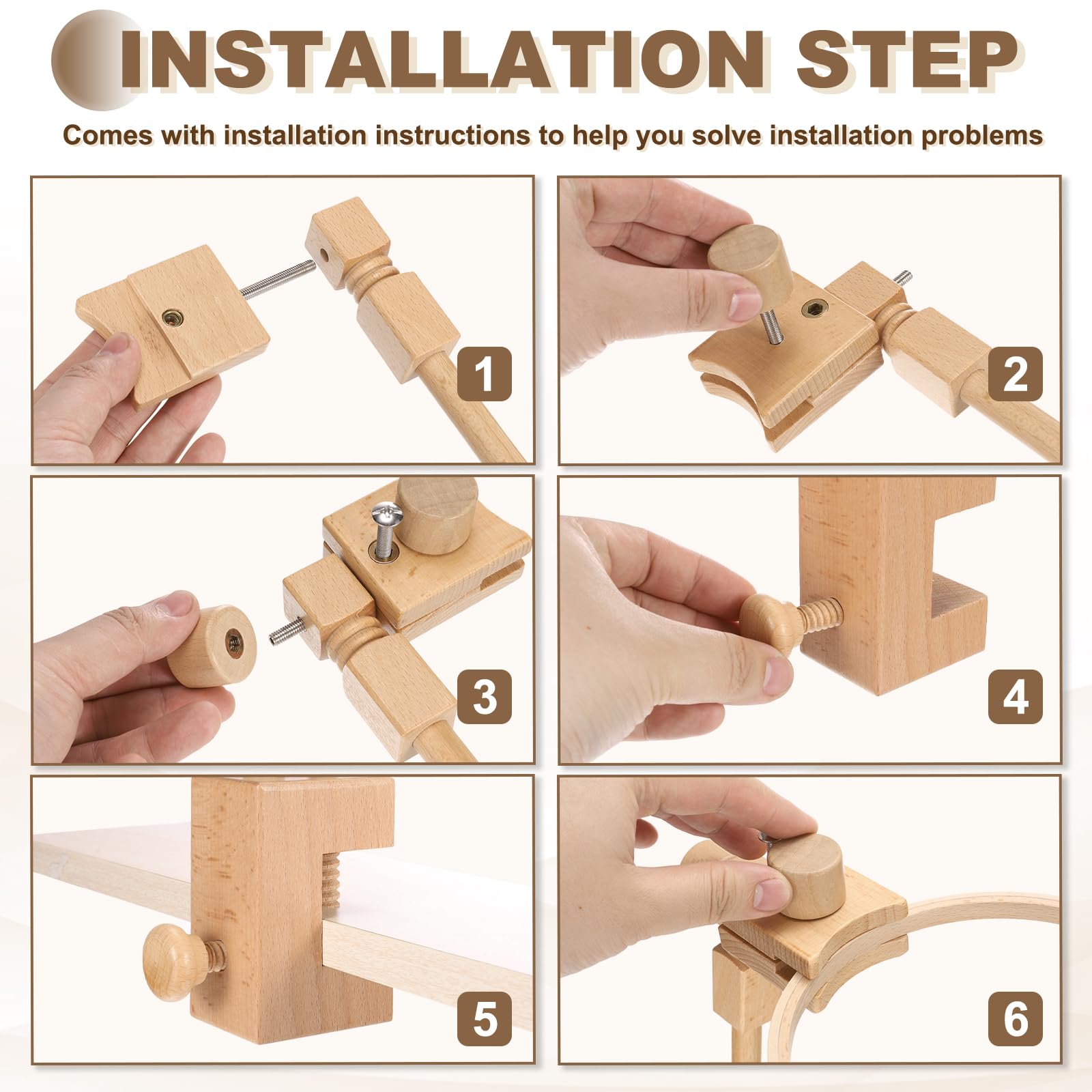 PATIKIL Soporte de aro de bordado, soporte de punto de cruz de madera de haya giratoria ajustable para manualidades, costura, proyectos de costura, con aro de bordado de 8 pulgadas