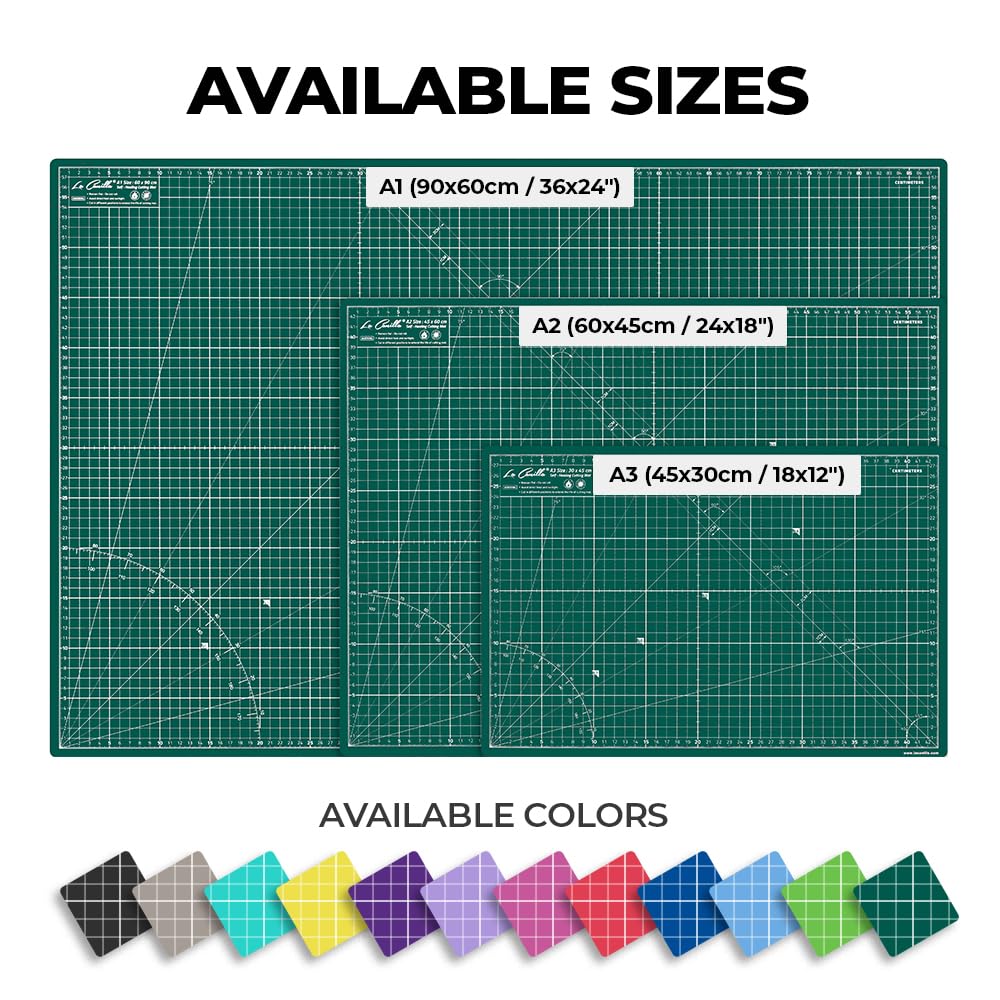 La Canilla Tapis de Découpe Auto-Cicatrisant A1 (90 x 60 cm - 36x24") Self-Healing Cutting Mat Planche Coupe pour Couture Patchwork Modelisme Cutter | Marqué en Centimètres et en Pouces