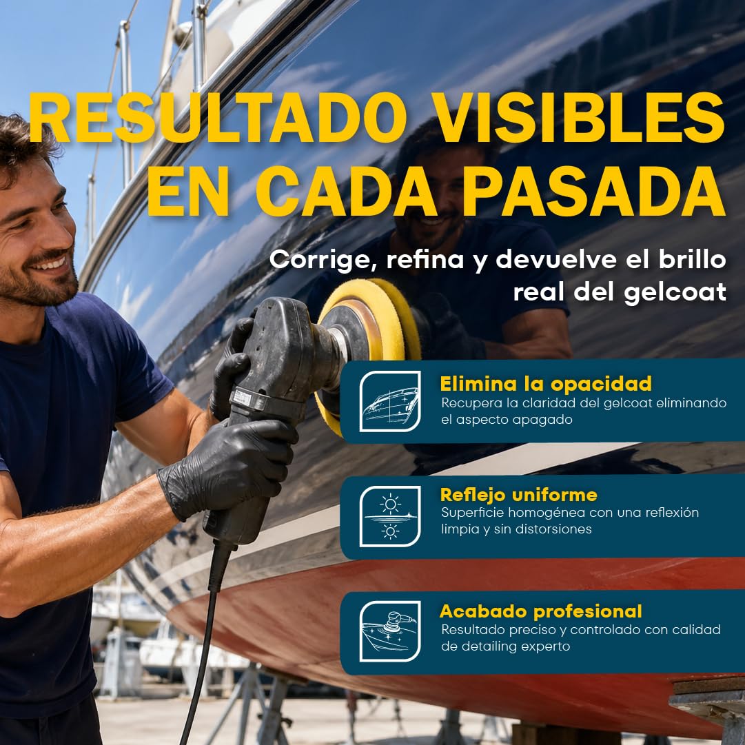 Pulimento nautico alto brillo gelcoat abrillantador pintura barco eliminador micro rayas oxidacion ligera restaurador casco cubierta brillo espejo profesional 1L | GUBOSA
