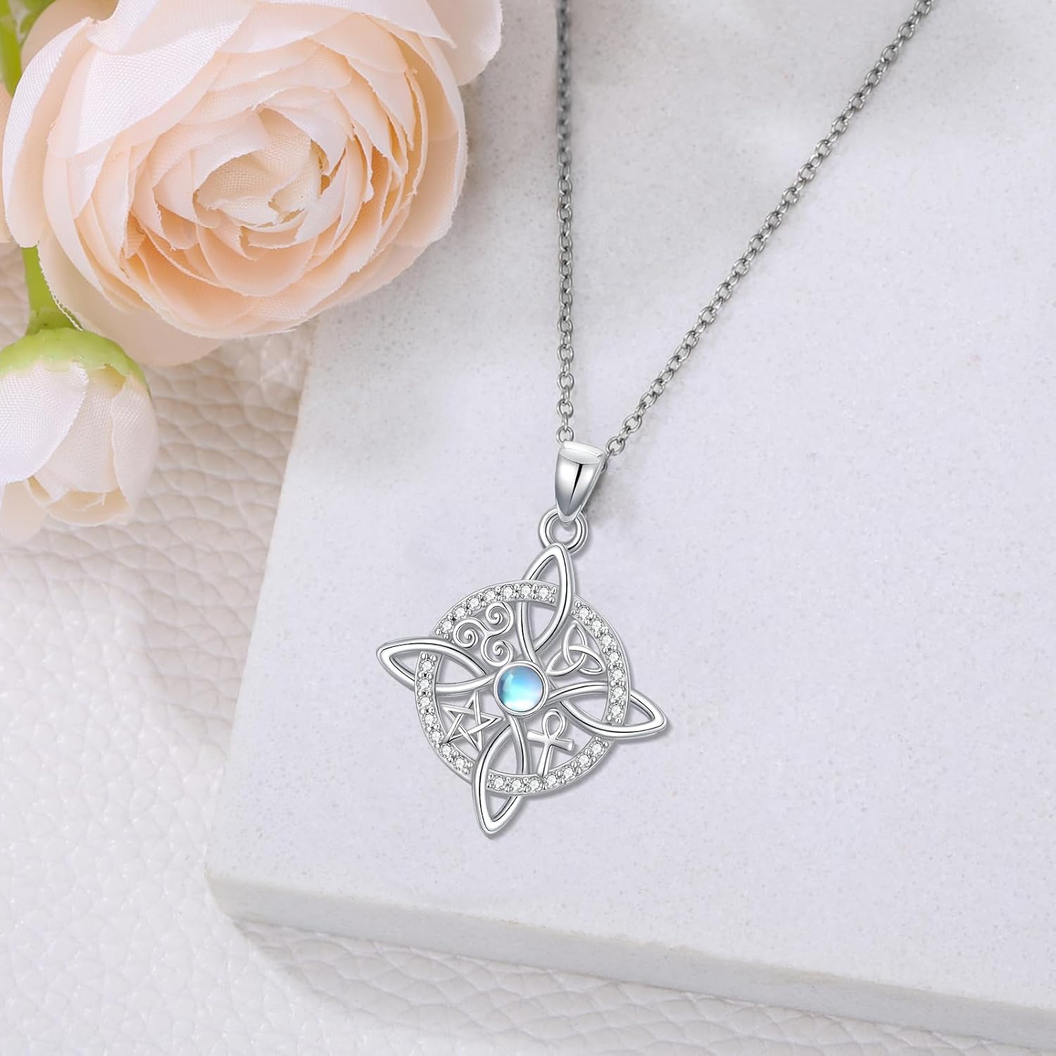 925 Sterling Silver Witch Knot/Fairy/Sun and Moon/Cat/Raven/Hecate/Lilith/Tetragrammaton/Space Pendant Witches Triple Moon Necklace Gothic Jewelry Gift for Women - Image 5