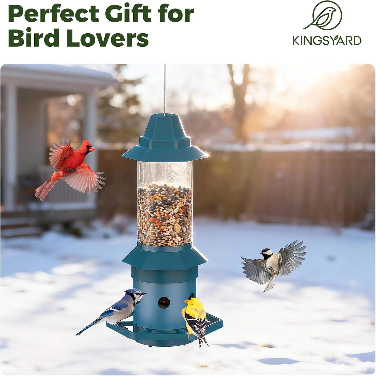 Kingsyard Squirrel Proof Bird Feeder for Outside, 3 LBS High Capacity Metal Feeder with Adjustable Weight Sensing, Weatherproof Wild Bird Feeders for Cardinals Blue Jays - Garden Decor Gifts - Image 8