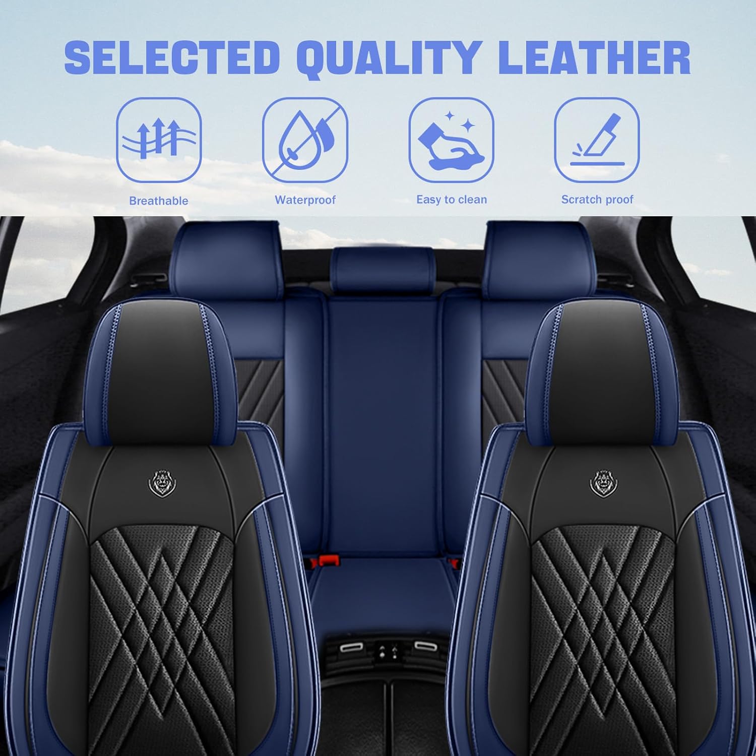 Car Seat Covers Fit for Acura Tl 2000-2014 Waterproof Premium Nappa Leather Seat Covers with Airbag Compatibility, Easy to Clean, Scratch Proof(Black Blue, Full Set)