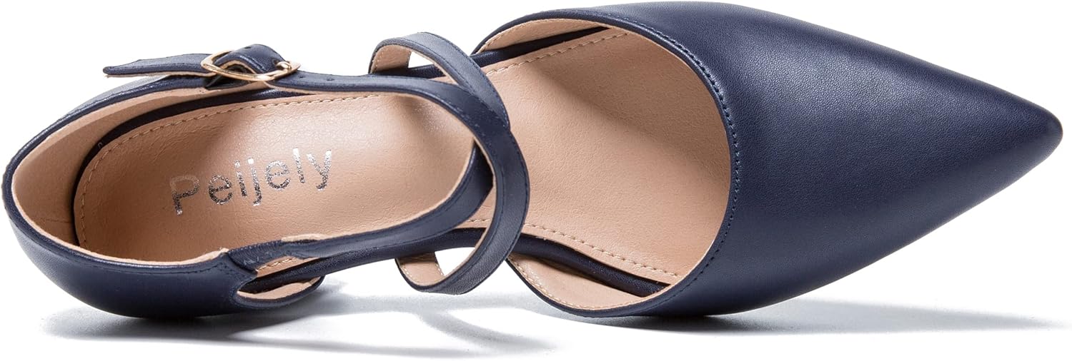 Women's Pointed Toe Pumps, Cross-Strap, Block Heel Dress Shoes