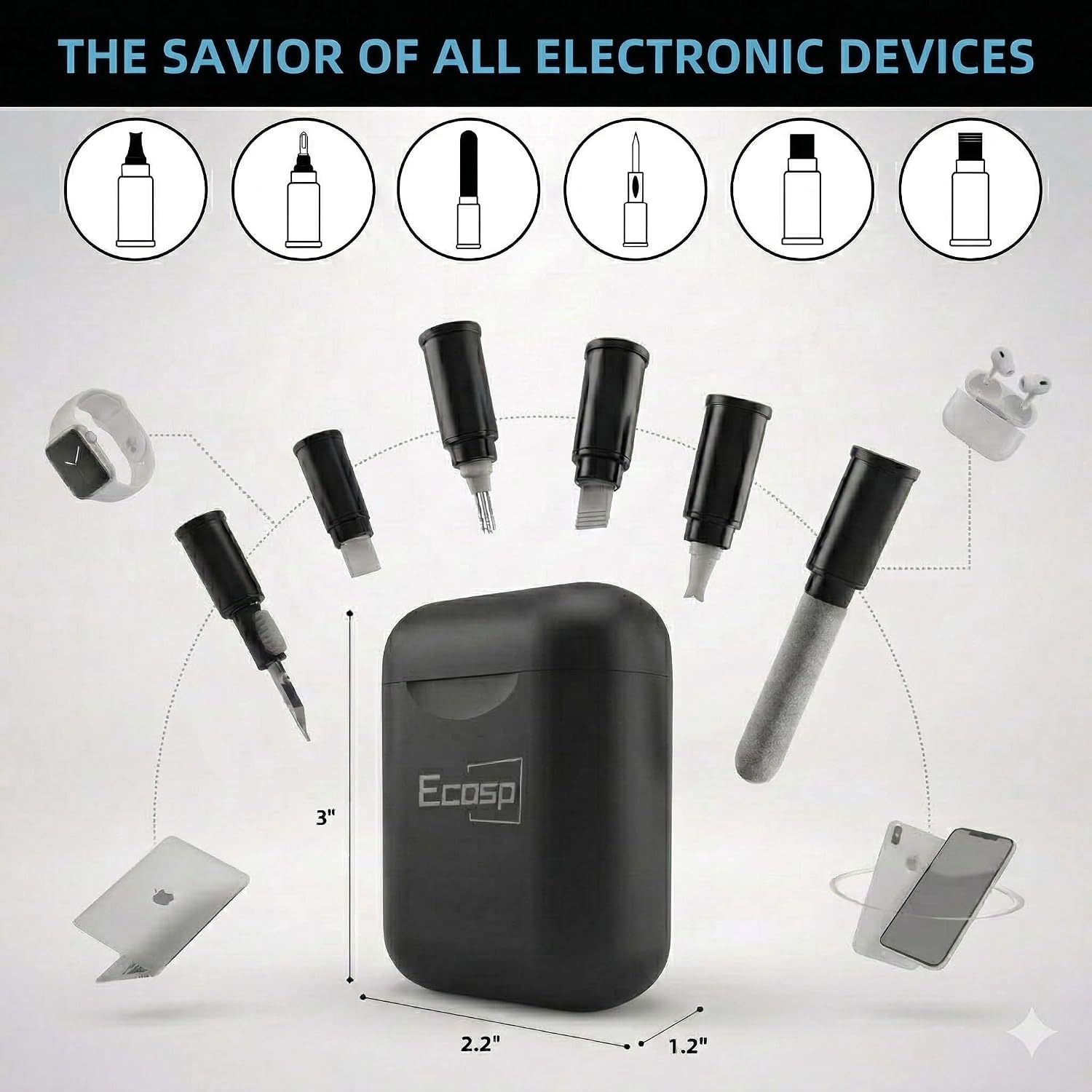 ECASP Cleaner Kit for AirPod,Multi-Tool iPhone Cleaning Kit,Cell Phone Cleaning Repair & Recovery for iPhone & iPad(Type C)Charging Port,Lightning Cables&Connectors,Easy to Store & Carry Design,Black
