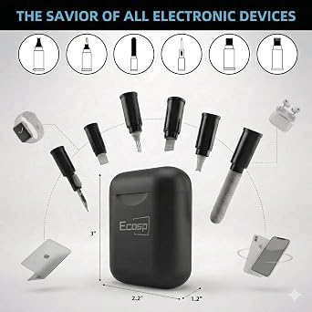 ECASP Cleaner Kit for AirPod,Multi-Tool iPhone Cleaning Kit,Cell Phone Cleaning Repair & Recovery for iPhone & iPad(Type C)Charging Port,Lightning Cables&Connectors,Easy to Store & Carry Design,Black