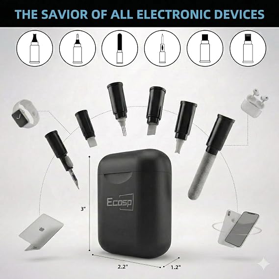 ECASP Cleaner Kit for AirPod,Multi-Tool iPhone Cleaning Kit,Cell Phone Cleaning Repair & Recovery for iPhone & iPad(Type C)Charging Port,Lightning Cables&Connectors,Easy to Store & Carry Design,Black