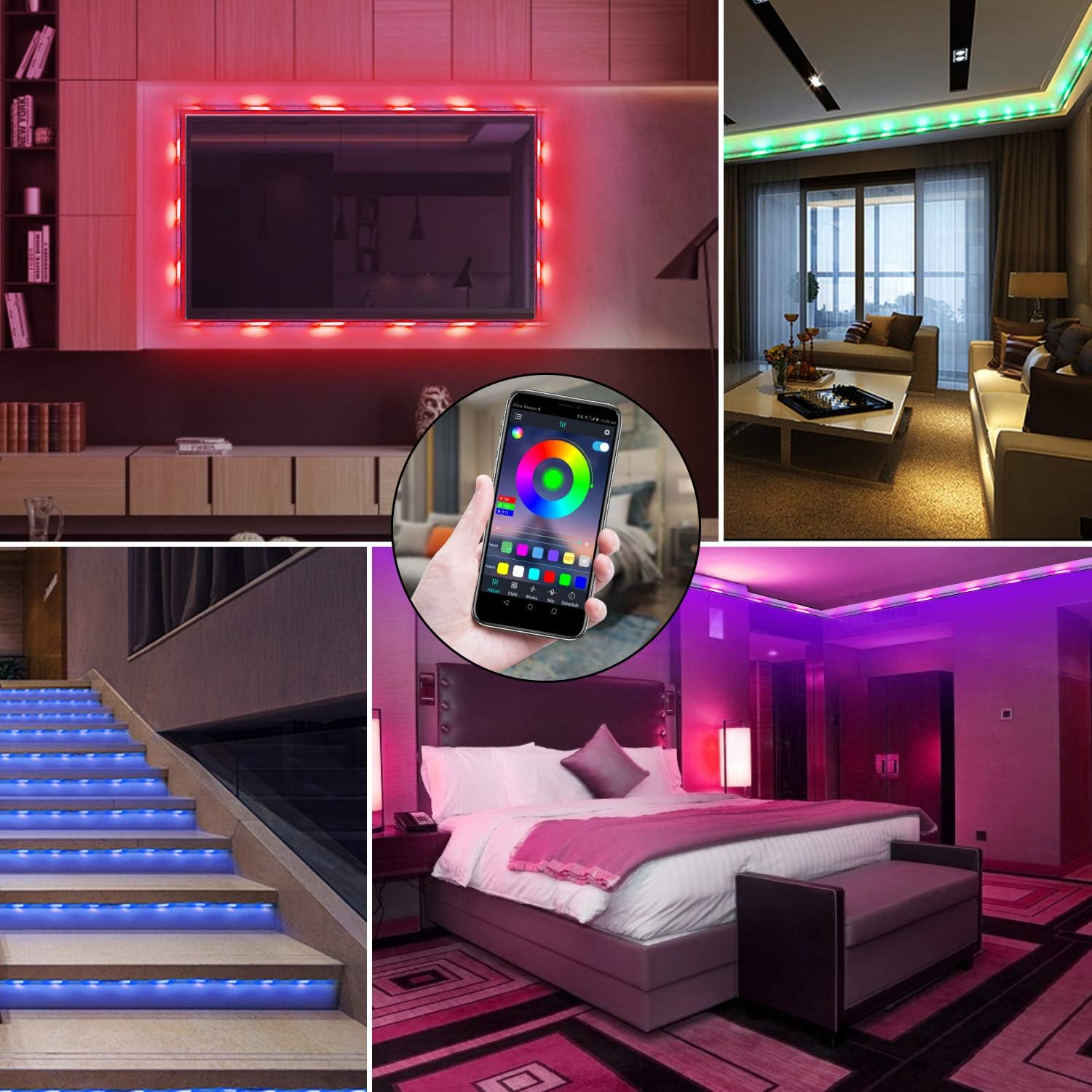 QZYL Led Lights for Bedroom,49.2 Feet Led Strip Lights,Music Sync Color Changing Flexible Rope Lights with Remote App Control Luces Led Strips Lights for Party Home Decoration : Tools & Home Improvement