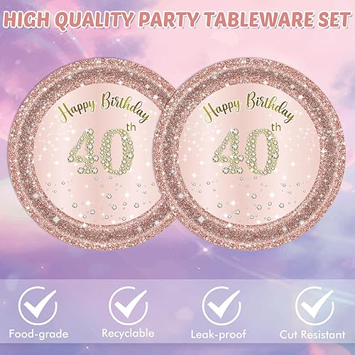 Miniatura 4 de Decoraciones de cumpleaños número 40 de oro rosa, decoraciones de cumpleaños de oro rosa 1985, suministros de cumpleaños de oro rosa, platos y