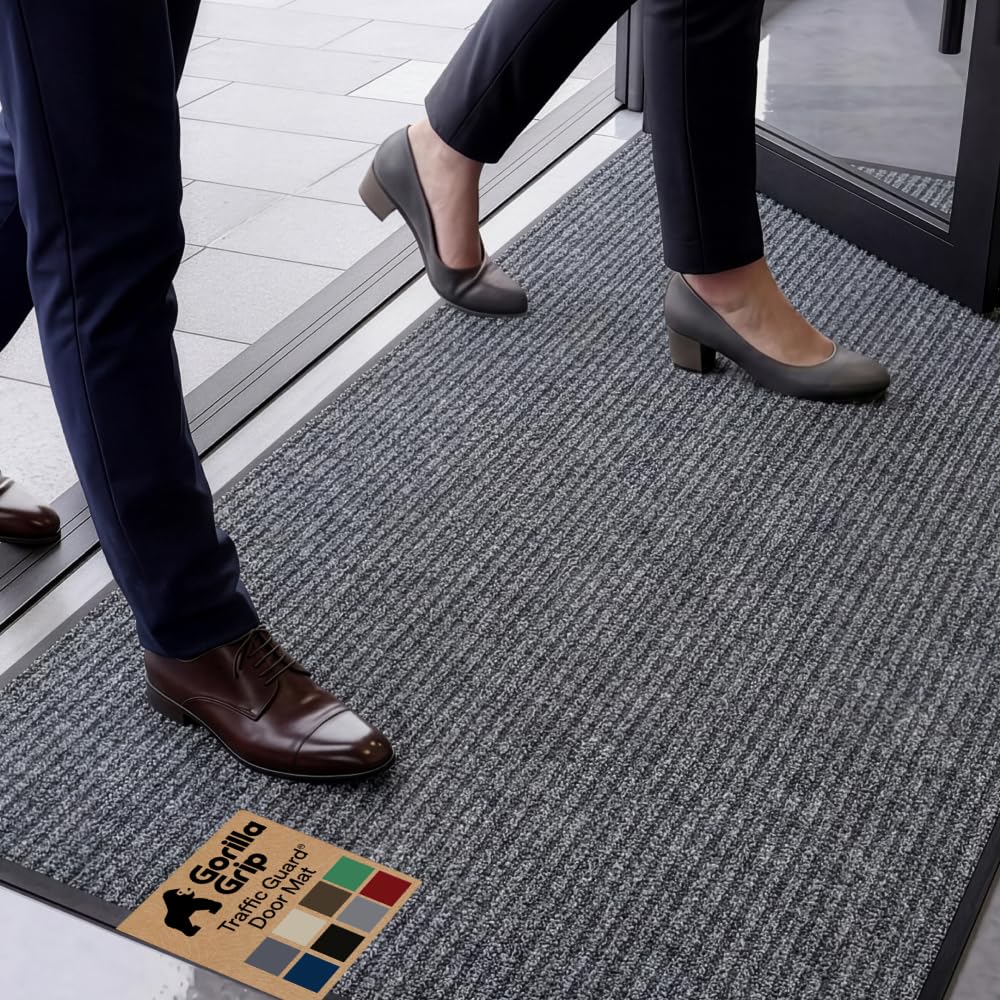 GORILLA GRIP Traffic Guard Indoor Outdoor Heavy Duty Door Mat, 60x36 Gray