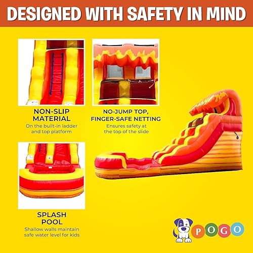 Miniatura 5 de Toboganes acuáticos inflables para niños  Toboganes de agua inflables para patio trasero con piscina de chapoteo  Tobogán de mármol de fuego con