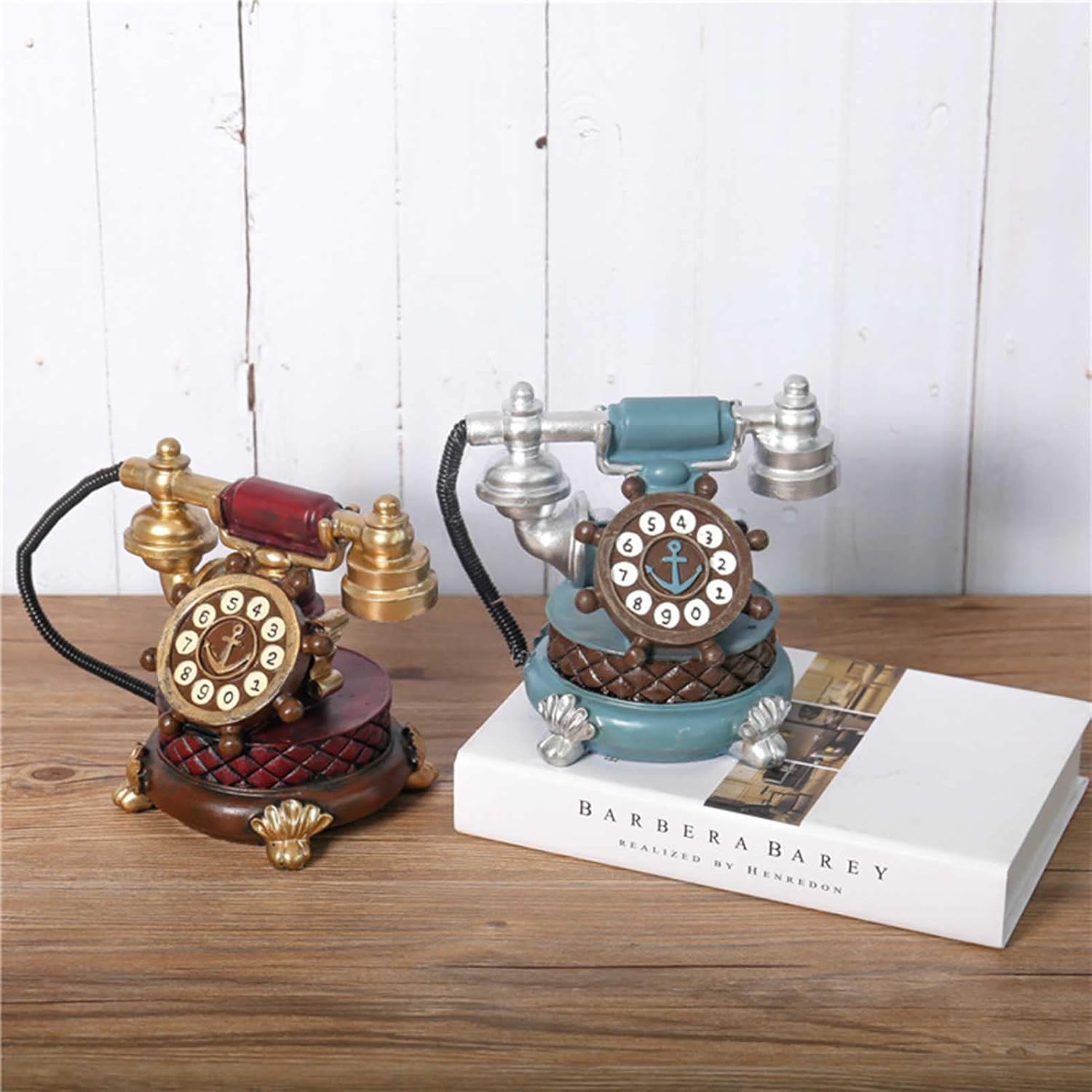 Creative Retro Decorative Phone Model Telephone Wall Decor, Vintage Rotary Telephone Decor Statue Artist Antique Phone Figurine Cafe (K Blue)