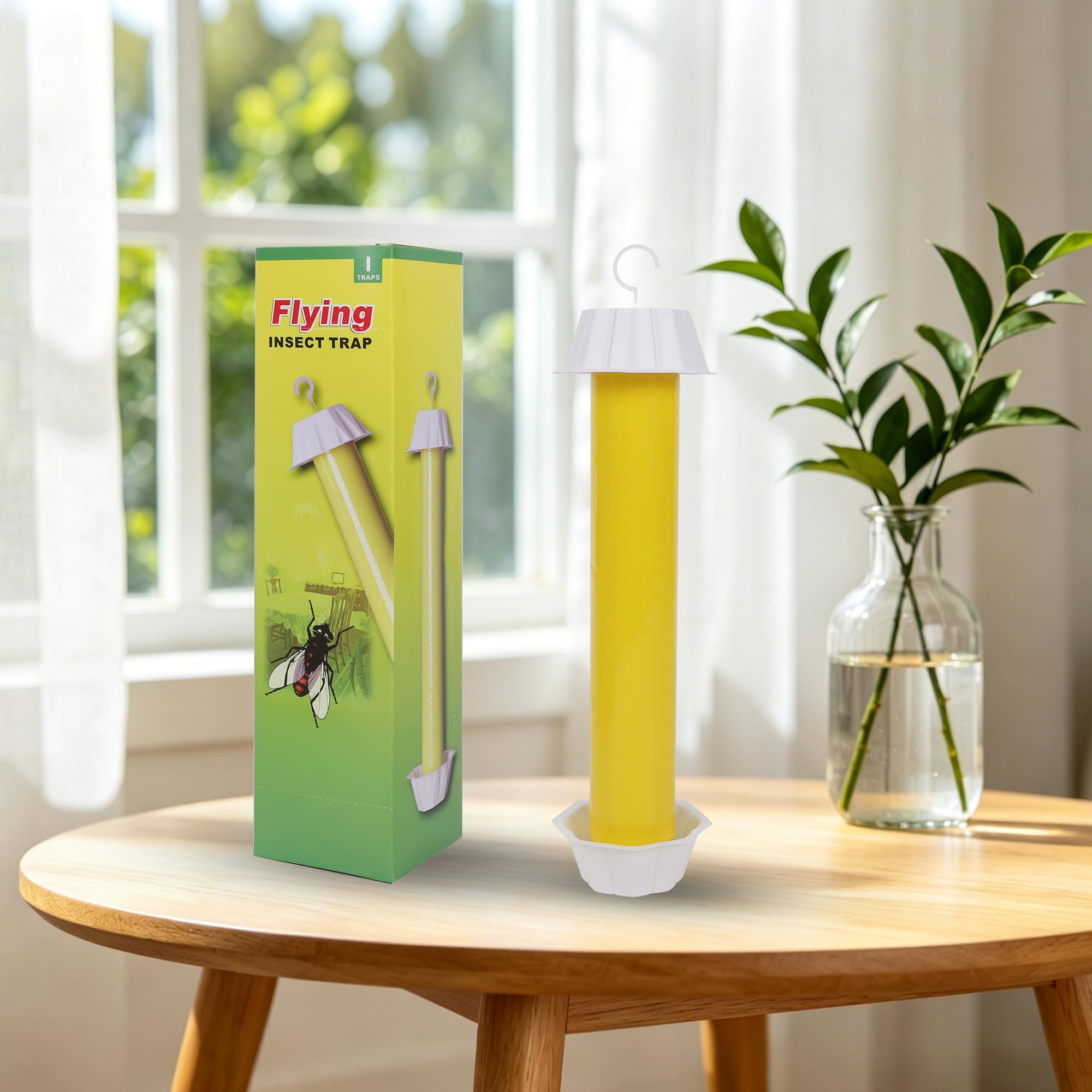 Trampas adhesivas para moscas para interiores y exteriores, 12 unidades, palo para colgar moscas, trampa para insectos voladores, trampa para avispas (amarillo)