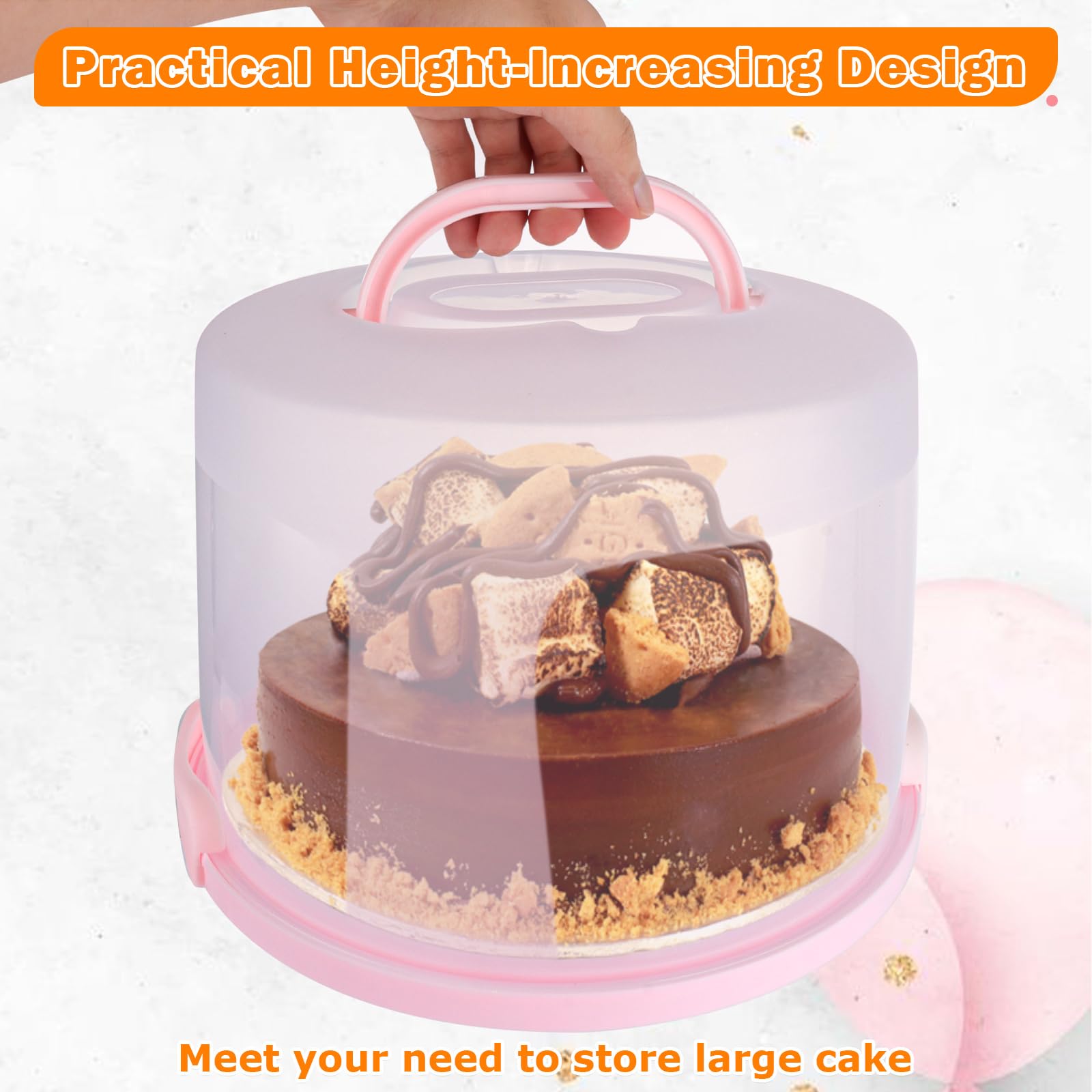 SENENQU Caja de plástico para tartas de 10 pulgadas de alto, soporte grande para tartas con asa y soporte para cupcakes, contenedor portátil para tartas con base de plástico de dos caras para fiesta