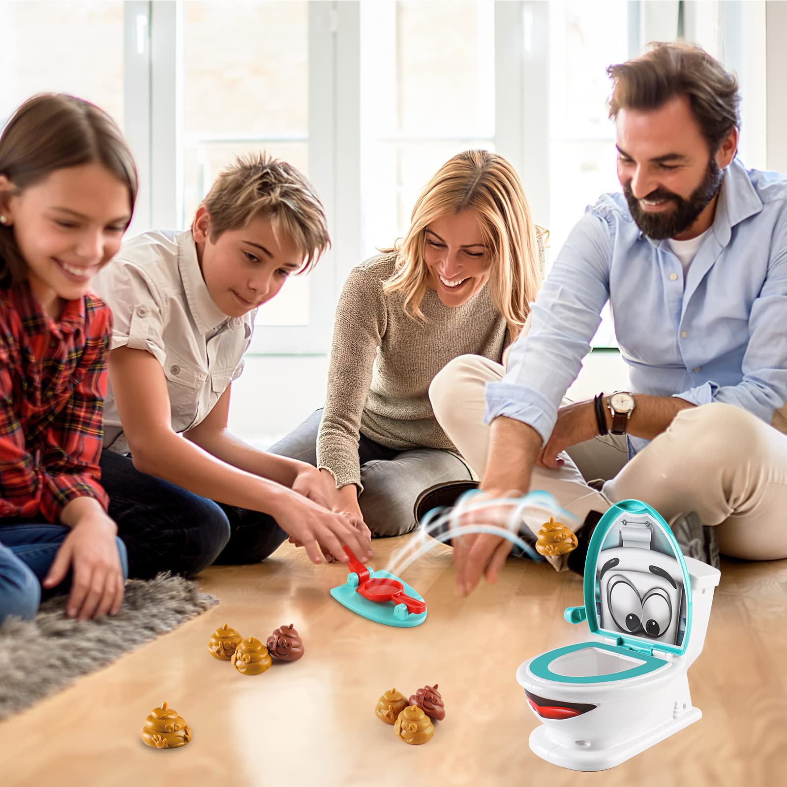 deAO Shoot The Poop Family zabawka, zawiera 12 kulek, 2 wyrzutnie i naklejkę, mini gumowa zabawka do slingshotu, kreatywna gra imprezowa