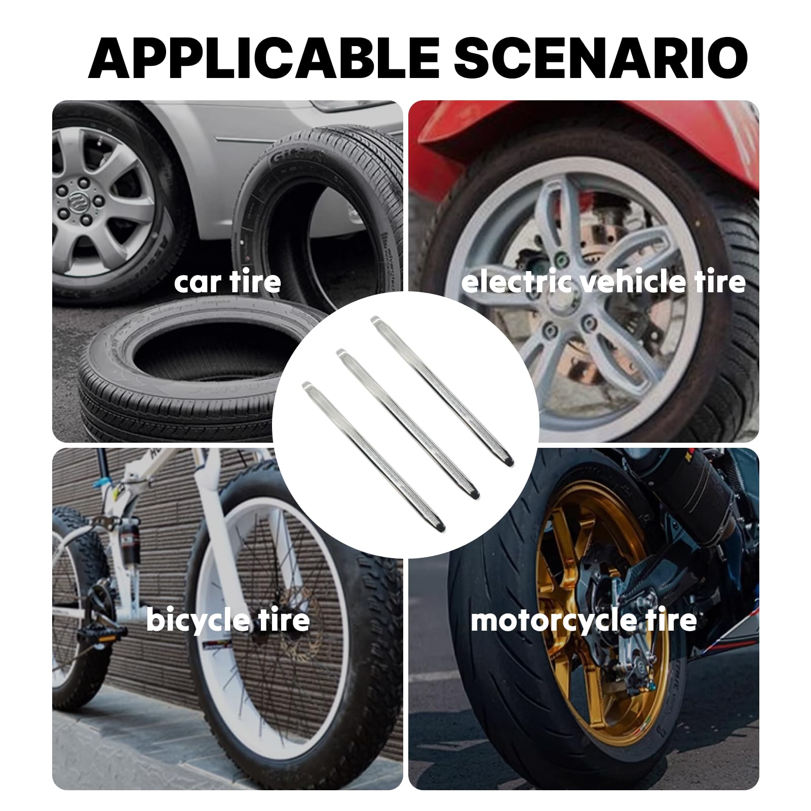 3 pezzi Strumento per Smontaggio Pneumatici 40 cm in Acciaio Inox Cromato, Leva per Pneumatici Manuale 40 cm Utensili di Riparazione per Pneumatici per Auto, Moto, Monopattino