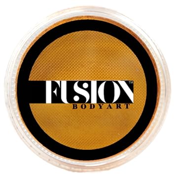 Fusion Body Art Pro Face Paint | Pearl Metallic Gold 32gm, Professional Quality Water Activated Shimmery Face and Body Paint Supplies Single Metallic Makeup Cake Hypoallergenic, Non-Toxic, Safe