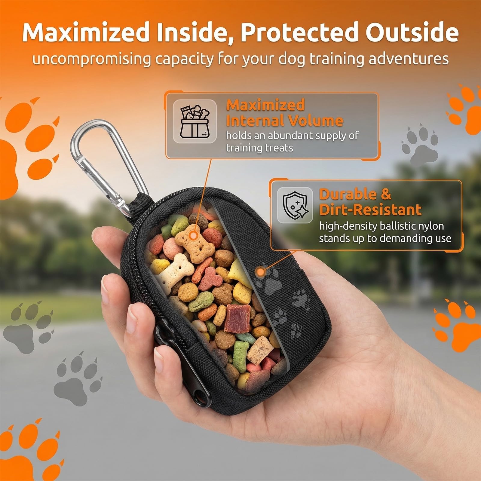 Borsa Porta Snack per Cani, 9x7x2,5cm Nera, Borsa per Snack a Mani Libere con Moschettone, Materiale Impermeabile, per Addestramento Canino & Passeggiate