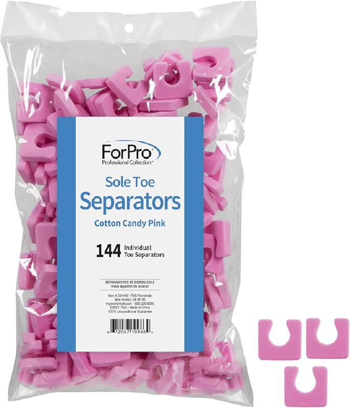 ForPro Professional Collection Sole Toe, algodón rosa caramelo, separadores individuales de dedos de pedicura, 1" W x 1" L, 144 unidades