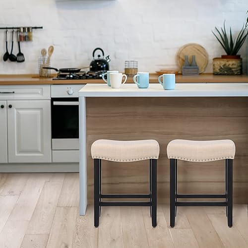 Miniatura 2 de WO Home Furniture - Taburete de mostrador de 24 pulgadas en 2 piezas, asiento de silla de montar sin espalda, taburete de mostrador con patas de