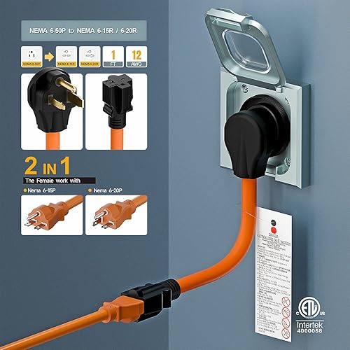 Miniatura 8 de Cable adaptador de corriente de soldador Nema 6-50P a 6-15R6-20R, 6-20R, 6-50P 50-Amp a 6-20R 20A adaptador de hoja en T, 6-50P a 6-20R