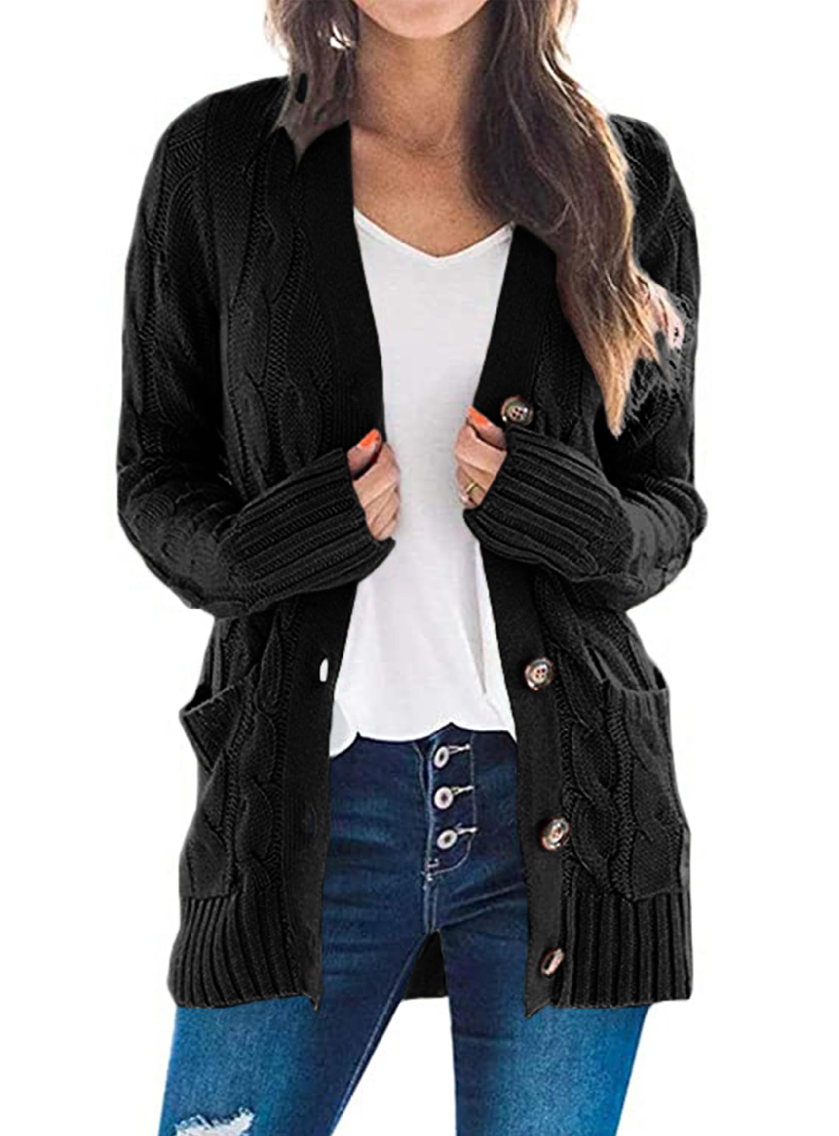 PRETTYGARDEN Women's Open Front Cardigan Sweaters Fall Fashion Button Down Cable Knit Chunky Winter Clothing