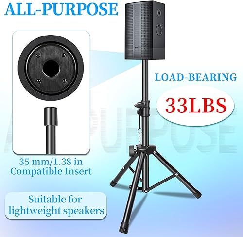 Miniatura 3 de Soporte para altavoz, soporte de trípode de altavoz ajustable en altura, par de soportes de altavoz de peso ligero, compatible con 1.378 in, soporte