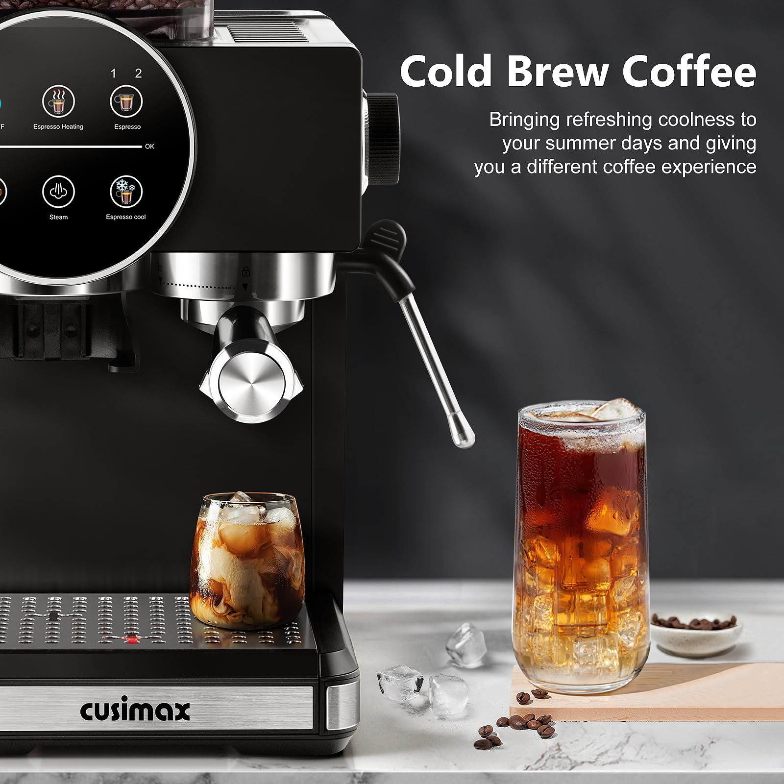 Espresso Machine with Grinder, 20 Bar Professional Expresso Coffee Machines with Milk Frother Steam Wand, Espresso Maker with 60oz Removable Water Tank, Cappuccino & Latte Machine for Home (Black) — view 7