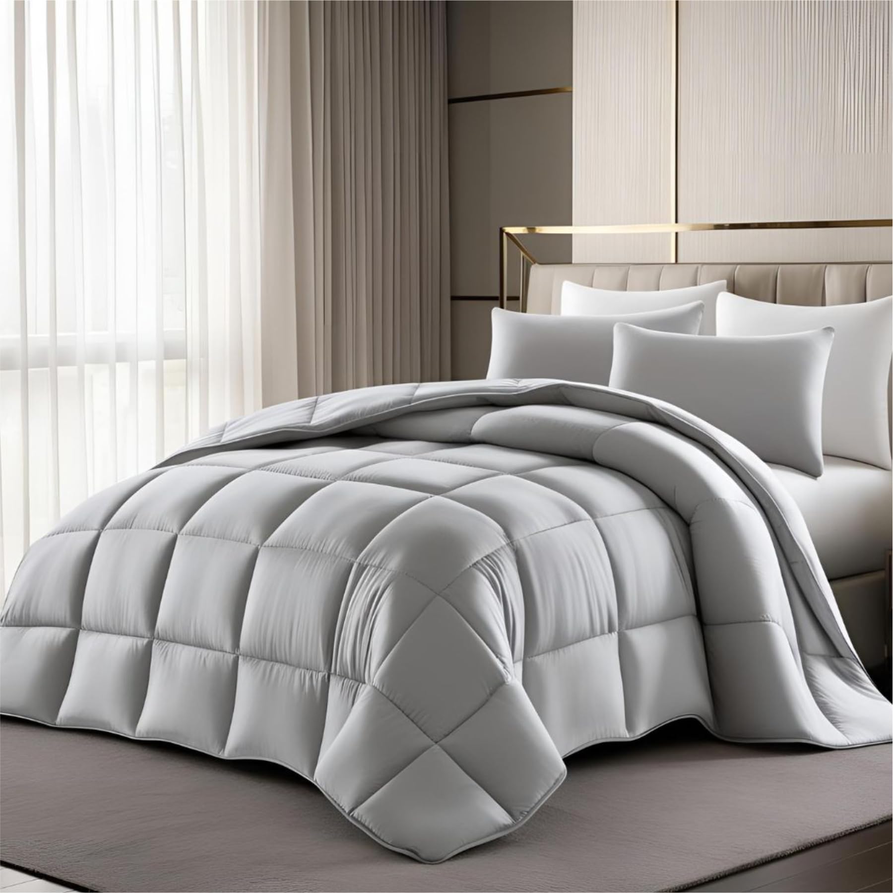Epinch® Premium Comforter Soft as Feathers 4 Corner Loops 500 GSM Luxurious Perfect for Home & Hotel (Light Gray, King (92 X 106 Inch))-image-5
