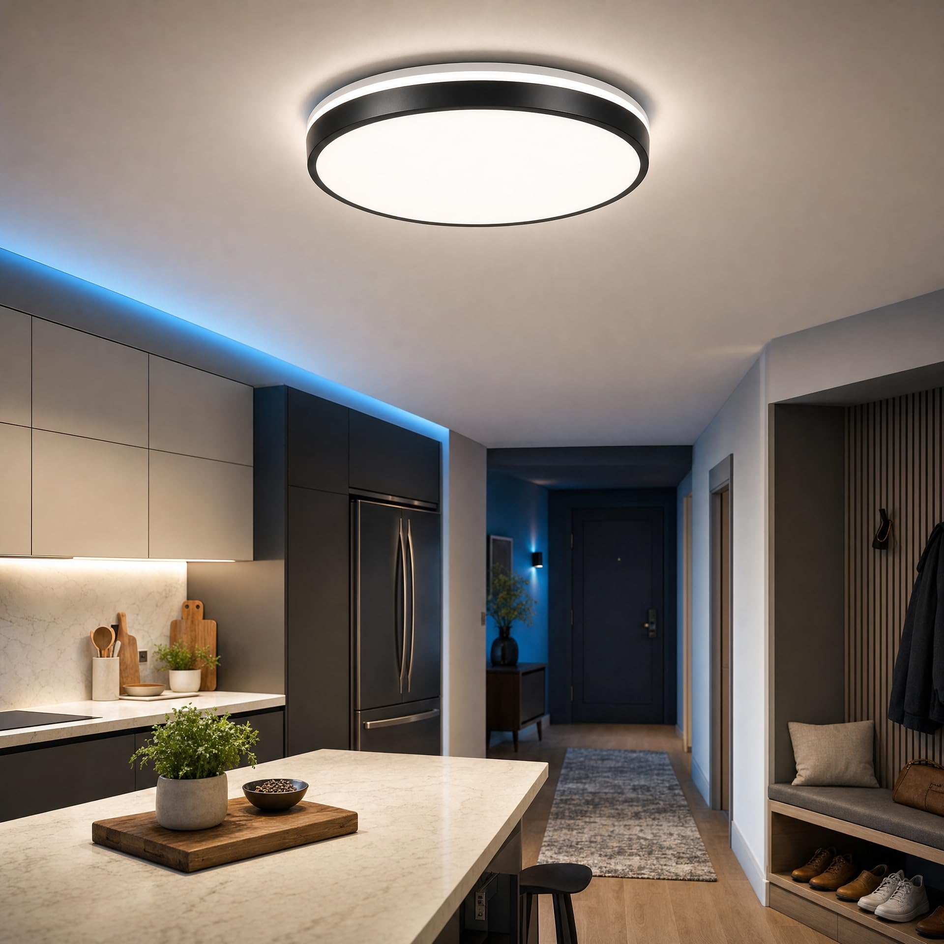 Lampa sufitowa Bluetooth 24 W z głośnikiem 30 cm, lampa sufitowa LED, muzyka i pilot zdalnego sterowania, zmiana koloru do łazienki w pokoju dziecięcym (czarna)