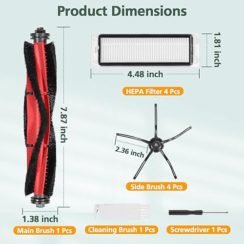 Miniatura 6 de isinlive Kit de accesorios de repuesto Q5 compatible con aspiradora Roborock Q5 Q5+ Q5 Plus, 1 cepillo principal, 4 filtros Hepa, 4 cepillos