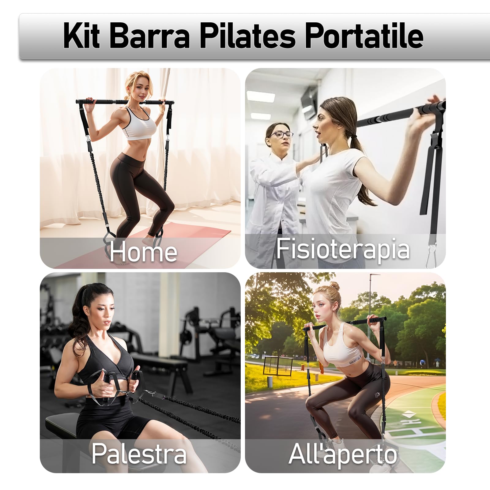 Barra Pilates, COSDIG Kit Barra per Pilates con Ab Rullo, Barra di Elastici Fitness con 6 Elastico Fitness(20/30/40 Lbs), Pilates Bar per Allenamenti Fitness, Yoga e Fisioterapia