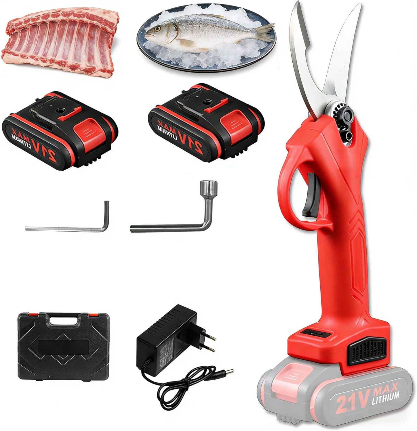 Cordless Electric Bone Scissors Rechargeable Kitchen Shears with 2 Batteries Heavy Duty Food Cutter for Cooking Prep